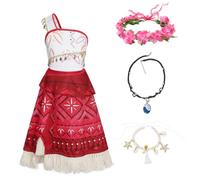 VerLuky Disfraz Carnaval Niña, Disfraz de Princesa con Collar, Corona y Pulsera, Vestido de Princesa de Oceanía, Traje de Aventura Para Hawái para Halloween Carnaval Cosplay