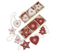 Vermelho e Branco Wooden Traditional Christmas Tree Decorations em Heart, Tree and Star Shapes