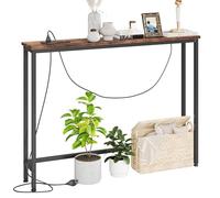 Vermess Mesa de sofá con tomas de corriente para entrada, mesa de sofá de 39 pulgadas de largo con marco de metal y cable de extensión de 6.5 pies para pasillo, vestíbulo, sala de estar, marrón