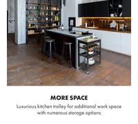 Klarstein Vermont Carro de Cocina Camarera (Lujoso diseño con Acabados de Madera y 4 Pisos, Cuenta con cajón y Estante para vinos, Ruedas de Goma, Acero Inoxidable)