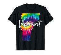 Vermont Tie Dye Mapa del Estado Orgullo Hippie Vintage Camiseta gráfica económica, Hombre, Negro, XL