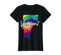 Vermont Tie Dye Mapa del Estado Orgullo Hippie Vintage Camiseta gráfica económica, Mujer, Negro, S