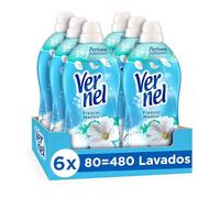Vernel Suavizante Concentrado Frescor Agua Marina Lavadora Ropa (pack de 6, total: 480 lavados), suavizante de ropa para una experiencia aromática durante 24 horas y hasta 7 días, suavizante líquido