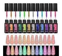 Vernis À Ongles Gel Pailleté, 12 Couleurs 60 Secondes Vernis Ongles Ultra Brillants, Soak Off UV LED Scintillant Nail Arts Manucure V-ernis Kit, Coffret V-ernis O-ngles Gel Brillants Sans Lampe