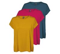 VERO MODA Aware AVA - Camiseta de manga corta, Pack de 3 (Golden Yellow, Bright Rose, Moroccan Blue), XXL
