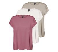 VERO MODA Aware AVA - Camiseta de manga corta, Pack de 3 (Mesa Rose, White Alyssum, Chateau Gray), XXL