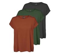 VERO MODA Aware AVA - Camiseta de manga corta, Pack de 3 (Picante, Grape Leaf, Dark Grey Melange), XXL