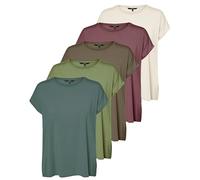 VERO MODA Aware AVA - Camiseta de manga corta, Pack de 5 (verde bálsamo/verde oliva/caribou/rosa marrón/piedra pumice), XS