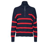 Vero Moda Blusa de Cuello Alto Vmsaba Stripe LS Ga Noos para Mujer, Blazer Azul Marino/Rayas: agridulce, S