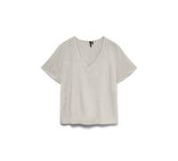 VERO MODA Blusa lisa de manga corta y cuello de pico. Color Crudo