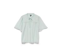 VERO MODA Blusa para Mujer con Estampado de Lunares, Detalle de Volantes y cordón en el Cuello, Gray Mist, XS