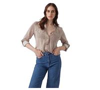 Vero Moda Blusa para Mujer, Informal, con Bolsillos en el Pecho, elástica, Manga 3/4, Parte Superior, Lentil/Rayas Marrones: Blanco Nieve, M