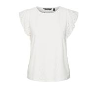 VERO MODA Camisa Blusa de Mujer con Estampado de Agujeros y Mangas Cortas con Alas, Color:Blanco, Talla:S