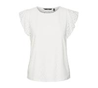 VERO MODA Camisa Blusa de Mujer con Estampado de Agujeros y Mangas Cortas con Alas, Color:Blanco, Talla:S
