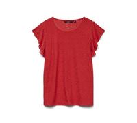 VERO MODA Camisa Blusa de Mujer con Estampado de Agujeros y Mangas Cortas con Alas, Color:Rojo, Talla:L