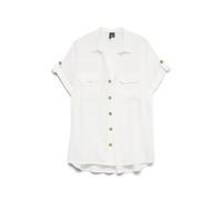Vero Moda Camisa de Manga Corta para Mujer con Estampado de Rayas, Bolsillos en el Pecho y Botones, Blanco, XS