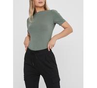 Vero Moda Camiseta básica de mujer manga corta. Verde pardo 36 (S)