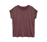 Vero Moda Camiseta Brillante para Mujer, Cuello Redondo, Manga Corta, básica, Look Cotidiano, Syrah, L