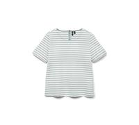 VERO MODA Camiseta de Cuello Redondo para Mujer, diseño de Rayas, con Cremallera, Blanco/Rayas: Gris Mist, XS