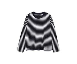 Vero Moda Camiseta de Manga Larga para Mujer Vmabby LS O-Neck Top JRS Noos, Blazer/Stripes:Snow White, XS