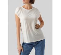 Vero Moda Camiseta de mujer de cuello redondo con manga casquillo. Blanco 38 (M)