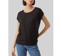 Vero Moda Camiseta de mujer de cuello redondo con manga casquillo. Negro 38 (M)