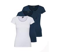 VERO MODA Camiseta de Mujer Vmmaxi My SS Soft U-Neck Noos, Azul (2X Insignia Blue/ 1x White), M