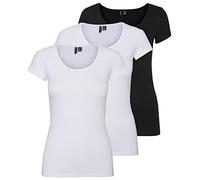 VERO MODA Camiseta de Mujer Vmmaxi My SS Soft U-Neck Noos, Blanco/Negro (2X Bright White/ 1x Black), S