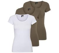 VERO MODA Camiseta de Mujer Vmmaxi My SS Soft U-Neck Noos, Marrón/Blanco (2X Bungee Cord/ 1x Bright White), S