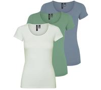 VERO MODA Camiseta de Mujer Vmmaxi My SS Soft U-Neck Noos, Pack de 3 (Granite Green, Lightest Sky, Citadel), L
