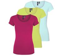 VERO MODA Camiseta de Mujer Vmmaxi My SS Soft U-Neck Noos, Pack de 3 (Rosa Brillante, Lima Salvaje, Azul Oscuro), XL
