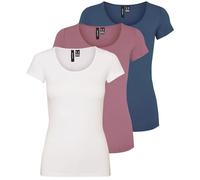 VERO MODA Camiseta de Mujer Vmmaxi My SS Soft U-Neck Noos, Pack de 3 (Vintage Indigo, Mesa Rose, White Alyssum), XL