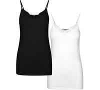 VERO MODA Vminge Lace Singlet Noos Petite-Juego de 2 Unidades Top, Black/Pack:Bright White, XS para Mujer