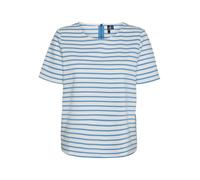 VERO MODA Camiseta para Mujer Vmabby SS Zip Top JRS Noos, Moon Rock/Stripes:Snow White, L