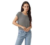 VERO MODA Vmava Plain SS Top Stripe Ga Jrs Noos-Camiseta de Manga Larga, Negro/Rayas: Pristine, Medium para Mujer