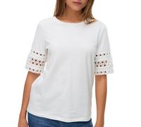 Camiseta de manga corta y cuello redondo con detalles bordados Mujer Talla XS. Color Blanco