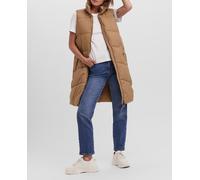 Vero Moda Chaleco acolchado de mujer corte midi. Marrón claro 40 (L)