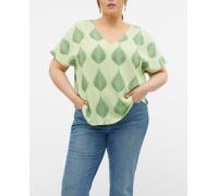Vero Moda Curve Camiseta estampada con cuello de pico de mujer de talla grande. Verde anticuario 42