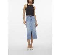 VERO MODA Falda Vaquera de Mezclilla hasta la Pantorrilla con Abertura Falda Maxi 5 Bolsillos, Color:Azul Claro, Talla:XL