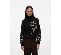 VERO MODA Jersey de cuello alto con flores. Color Chocolate