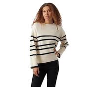 Vero Moda Vmsaba LS O-Cuello Jersey Ga Noos Punto, Abeduro/Rayas: Negro, L para Mujer