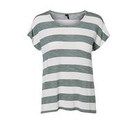 VERO MODA Camiseta de Mujer con Cuello Redondo y Estampado a Rayas, Color:Verde, Talla:XS
