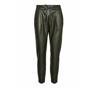 Vero Moda Pantalones de Tela Vmeva MW Loose String Coated PNT Ga Noos, Verde Oscuro, LW x 34L