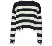 Vero Moda Pulóver Recortado Suéter con Flecos Negro Crema Mercer 10314141