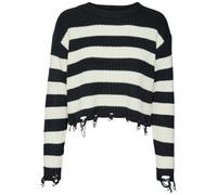 Vero Moda Pulóver Recortado Suéter con Flecos Negro Crema Mercer 10314141