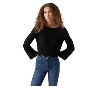 VERO MODA Suéter de Punto Fino de Mujer Patrón de Tejido Relajado Top de Manga Larga Suave, Color:Negro, Talla:M