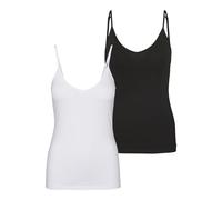 VERO MODA Top de Mujer, Negro/Paquete: Blanco Brillante, L