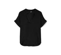 VERO MODA Top Informal de Mujer Cuello Abierto Mangas Vueltas Blusa Corta, Color:Negro, Talla:S