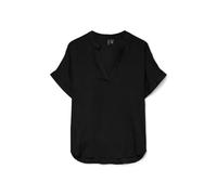 VERO MODA Top Informal de Mujer Cuello Abierto Mangas Vueltas Blusa Corta, Color:Negro, Talla:XS