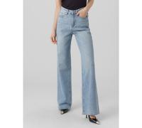 Vero Moda Pantalón mezclilla VMTESSA – Acampanado, Lavado piedra, Cintura alta, Azul claro 28W/30L